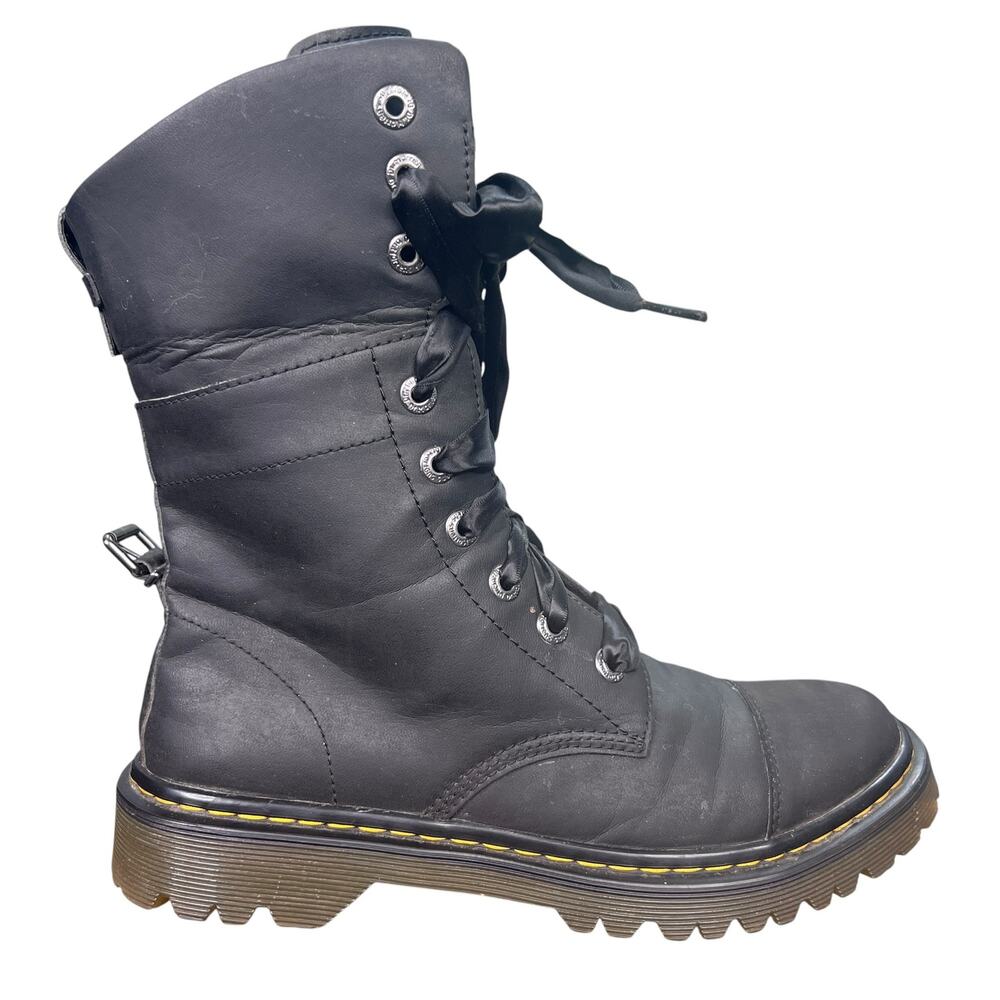 Dr. Martens Women’s Yuba Black Leather Fold Down Combat Boot Size US 9